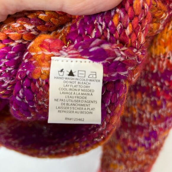 Ramy Brook NY Pink Orange Metallic Striped Chunky LS Turtleneck Sweater Size S - Picture 10 of 12
